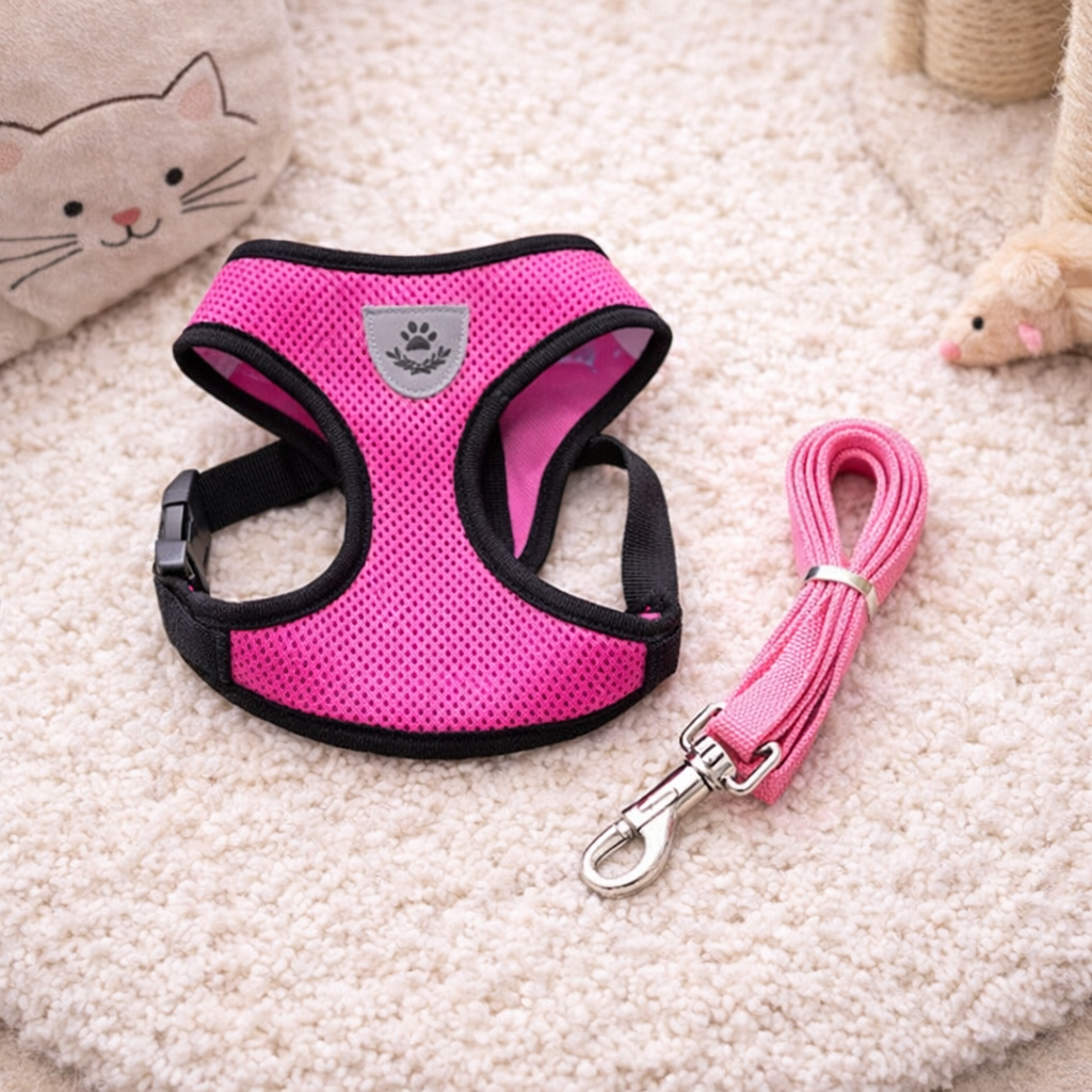 Cat Harness Vest with Lead – Adjustable Mesh Walking Harness for Cats & Small Dogs (Reflective, Breathable)
