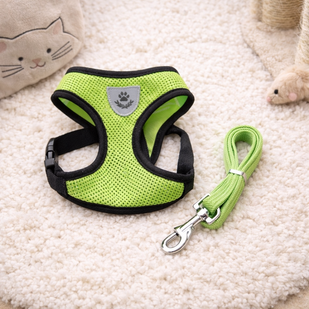 Cat Harness Vest with Lead – Adjustable Mesh Walking Harness for Cats & Small Dogs (Reflective, Breathable)