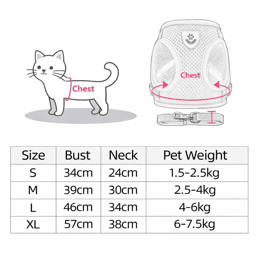 Cat Harness Vest with Lead – Adjustable Mesh Walking Harness for Cats & Small Dogs (Reflective, Breathable)