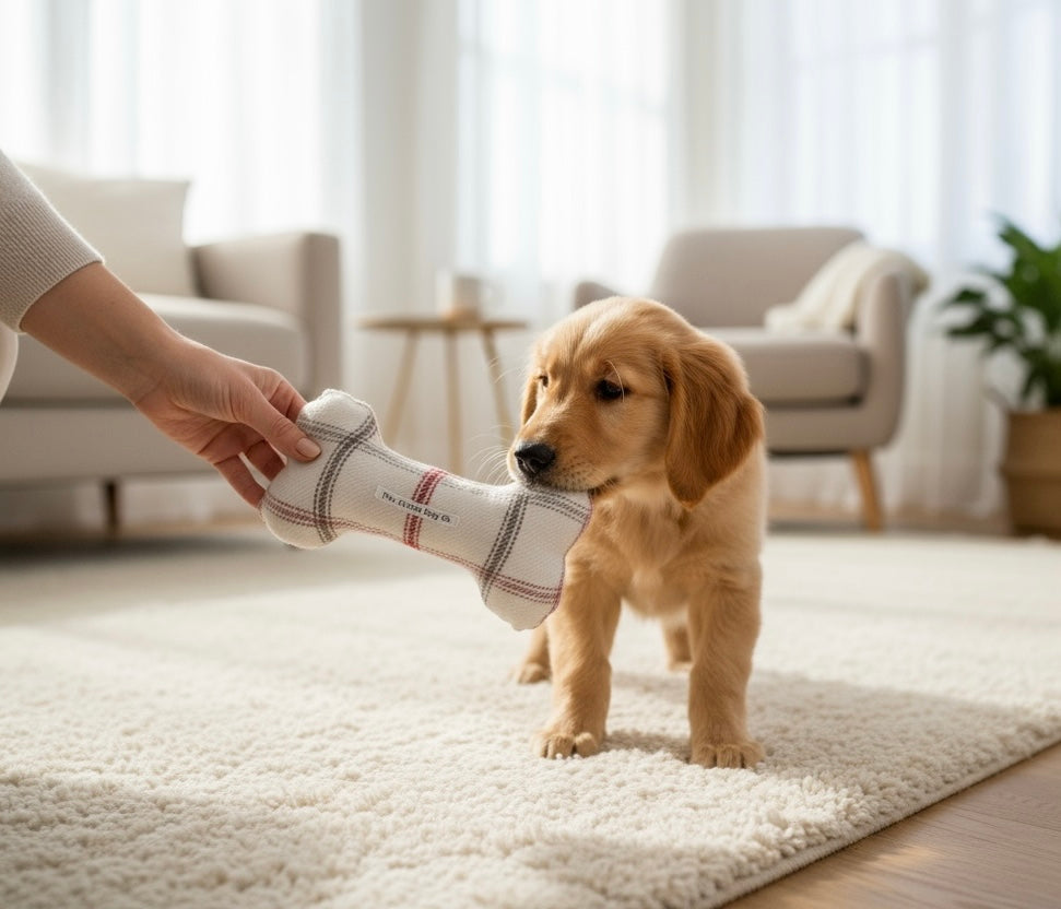 Handcrafted Toy Squeaky Dog Bone - choice of fabrics