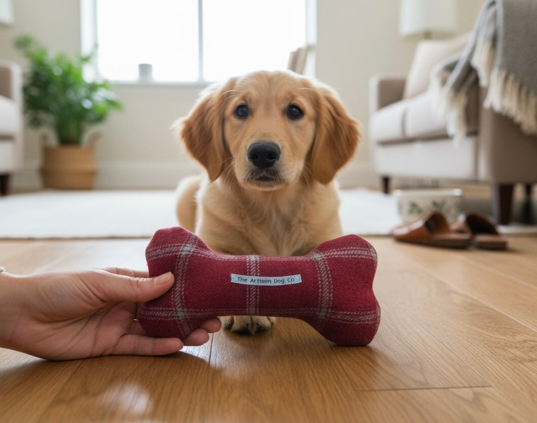 Handcrafted Toy Squeaky Dog Bone - choice of fabrics