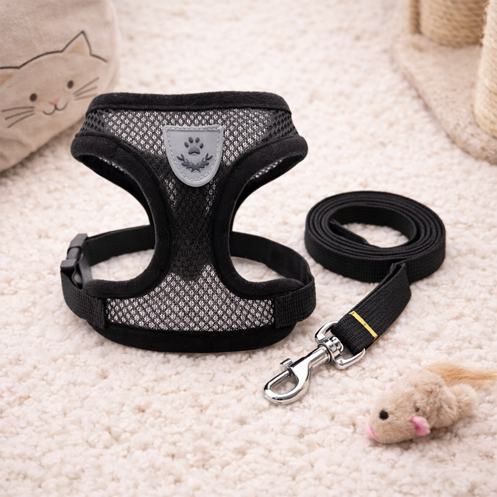 Cat Harness Vest with Lead – Adjustable Mesh Walking Harness for Cats & Small Dogs (Reflective, Breathable)