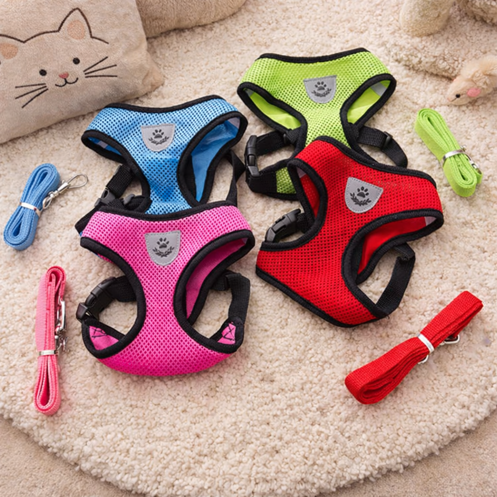 Cat Harness Vest with Lead – Adjustable Mesh Walking Harness for Cats & Small Dogs (Reflective, Breathable)