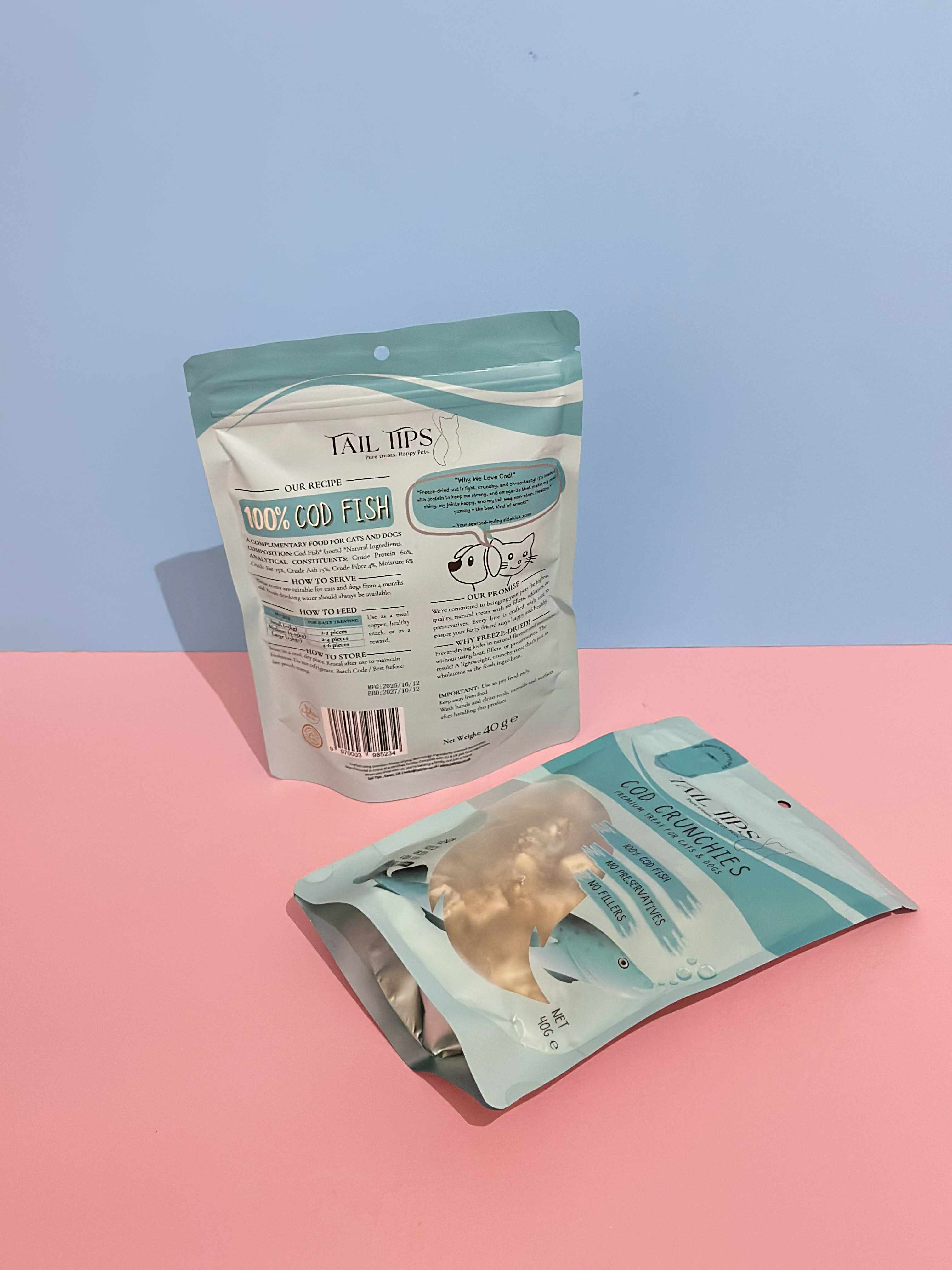 Cod Crunchies - 100% Freeze-Dried Cod Treats | Pure & Natural | Tail Tips UK | 40g pack